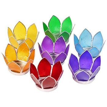 Lotus flower 7 small chakra candles - silver trim