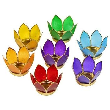 Lotus flower 7 small chakra candles - gold trim