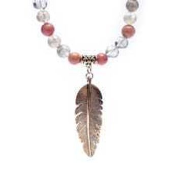 Grind rhodonite/gray quartz + feather