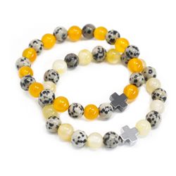 2x Set of 2 Friendship Bracelets - Protection - Dalmatian Jasper & Yellow Agate