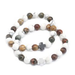 2x Set of 2 Friendship Bracelets - Peace - Picasso Jasper & White Howlite