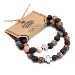 2x Set of 2 Friendship Bracelets - Eternity - Leopard Jasper & Lava Stone