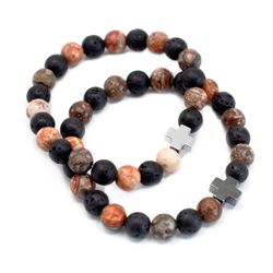 2x Set of 2 Friendship Bracelets - Eternity - Leopard Jasper & Lava Stone