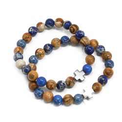 2x Set of 2 Friendship Bracelets - Support - Sodalite & Picture Jasper