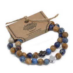 2x Set of 2 Friendship Bracelets - Support - Sodalite & Picture Jasper