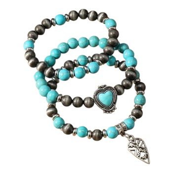 Bohemisk Elegans i Turkos – Handgjorda Armband i Tre Lager