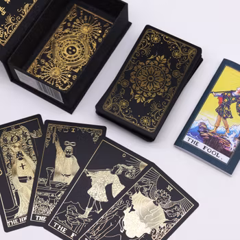 Guldfolierad Tarotset med Bok - Presentbox