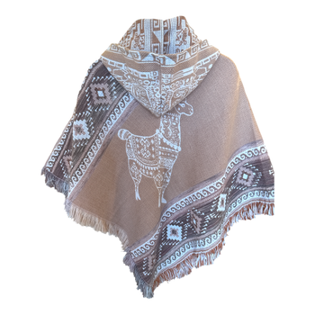 Alpaca poncho with llama pattern Light brown/beige