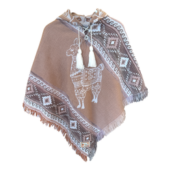Alpaca poncho with llama pattern Light brown/beige