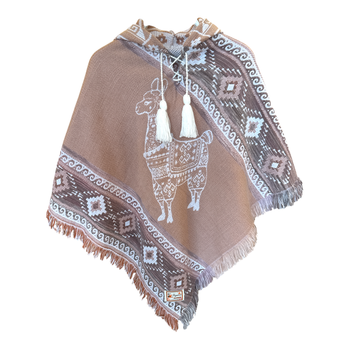 Alpaca poncho with llama pattern Light brown/beige