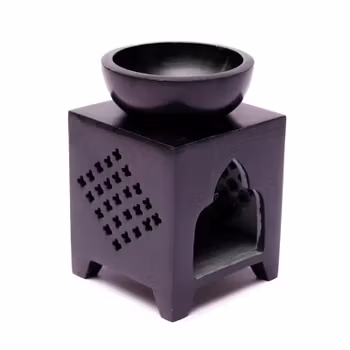 Oil burner in black polished soapstone - with the Flower of Life