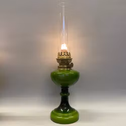 Olivgrön fotogenlampa i glas 14'''