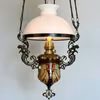 Majolika-fotogenlampa antik 14''' med lejon