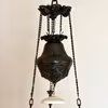 Antik takfotogenlampa med tre ljusarmar och prismor 14'''