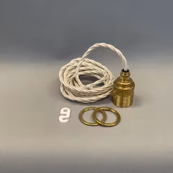38 mm med 2 ringar - Sladdupphäng vit tygsladd/mässing