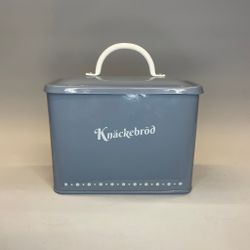 Knäckebrödsburk i plåt - åskblå/vit