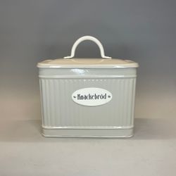 Knäckebrödsburk i plåt - beige/vit