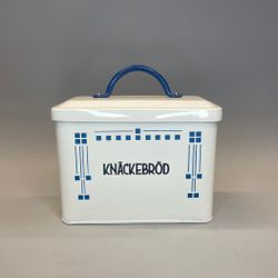 Knäckebrödsburk i plåt - vit/blå