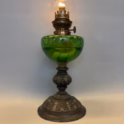 Klassisk grön bordsfotogenlampa 10'''