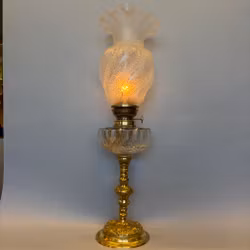 Mässingsfotogenlampa med tulpankupa 14'''