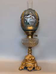 Riktigt vacker Duplexlampa med handmålad vinterkupa