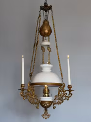 Antik takfotogenlampa med tre ljusarmar 14'''