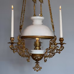 Antik takfotogenlampa med tre ljusarmar 14'''