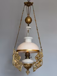 Antik korgfotogenlampa med vit rochesterskärm 14'''