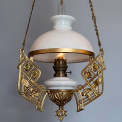 Antik korgfotogenlampa med vit rochesterskärm 14'''