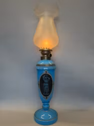 Turkos fotogenlampa med gaskupa cirka 1870/1880-tal 14'''