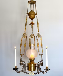 Trearmad takfotogenlampa antik med gaskupa 14'''