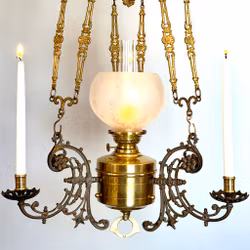 Trearmad takfotogenlampa antik med gaskupa 14'''