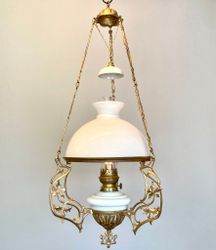 Antik korgfotogenlampa i gjutjärn 14'''