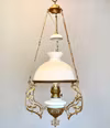 Antik korgfotogenlampa i gjutjärn 14'''