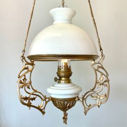Antik korgfotogenlampa i gjutjärn 14'''