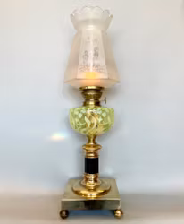 Uranglaslampa på kulfötter med antik kupa 14'''