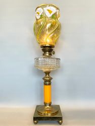 Piedestalfotogenlampa på gul fot med gul kupa 14'''