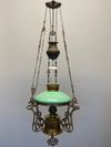 Antik jugendfotogenlampa med kragskärm i celadon 20'''