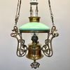 Antik jugendfotogenlampa med kragskärm i celadon 20'''