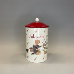 Julgodisburk rund i plåt - julmotiv