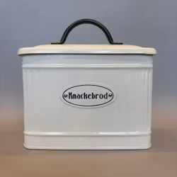 Knäckebrödsburk i plåt - vit/mörkgrå