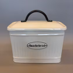 Knäckebrödsburk i plåt - vit/mörkgrå