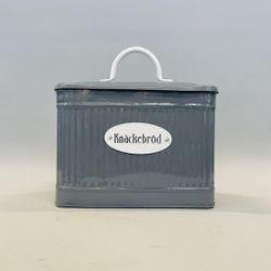 Knäckebrödsburk i plåt - åskblå/vit