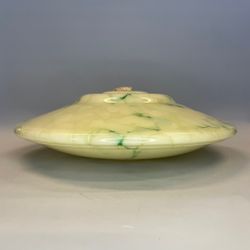 380 mm - Lampskärm grönmarmorerad med tofs och hål Ø 123 mm (äldre)