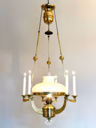 Antik takfotogenlampa i mässing 14''' för 6 ljus