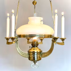 Antik takfotogenlampa i mässing 14''' för 6 ljus