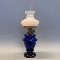 Minifotogenlampa i kungsblått glas med mini-vestaskärm