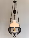 Svart takfotogenlampa med vacker skärmring - antik 10'''