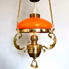 Antik takfotogenlampa i mässing 20''' med orange kragskärm