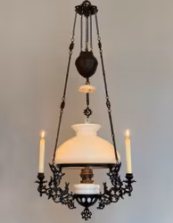 Antik takfotogenlampa med tre ljusarmar 14'''